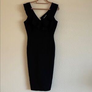 Chic Black Midi Dress with Ruffle Detail